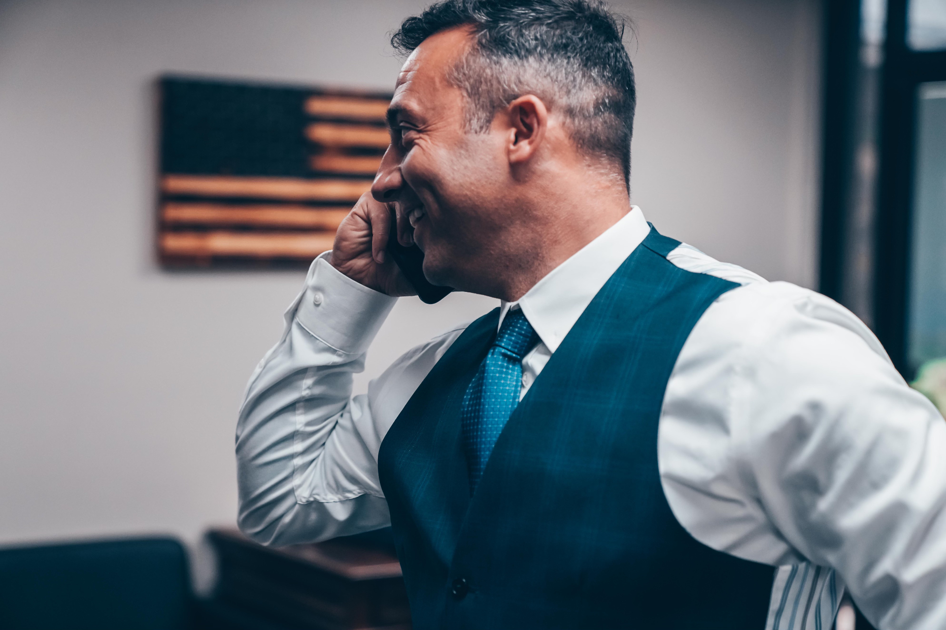Attorney on the phone in the office
